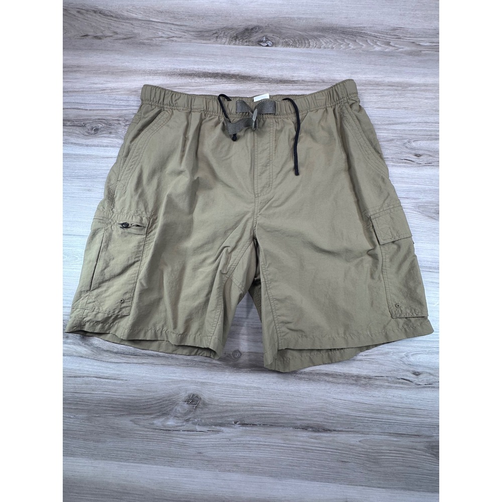 VTG‎ Columbia XL Khaki Nylon Mesh-Lined Cargo Shorts 2000s Drawstring Gorpcore
